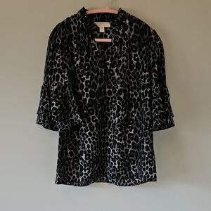 Michael Kors Black and Gray Animal Print Blouse
